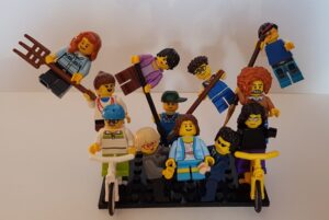 Lego people doing acrobatics together